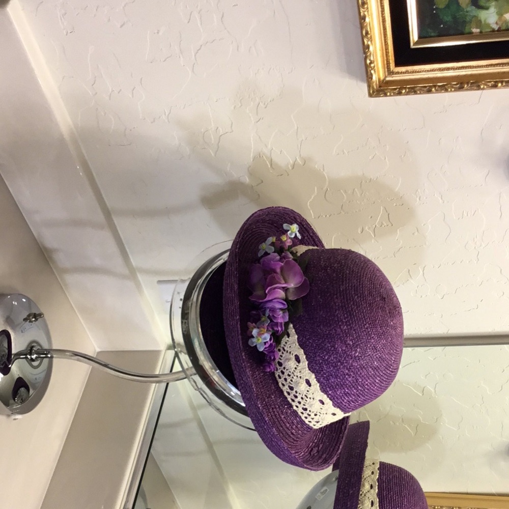 Purple Straw Derby with Flowers