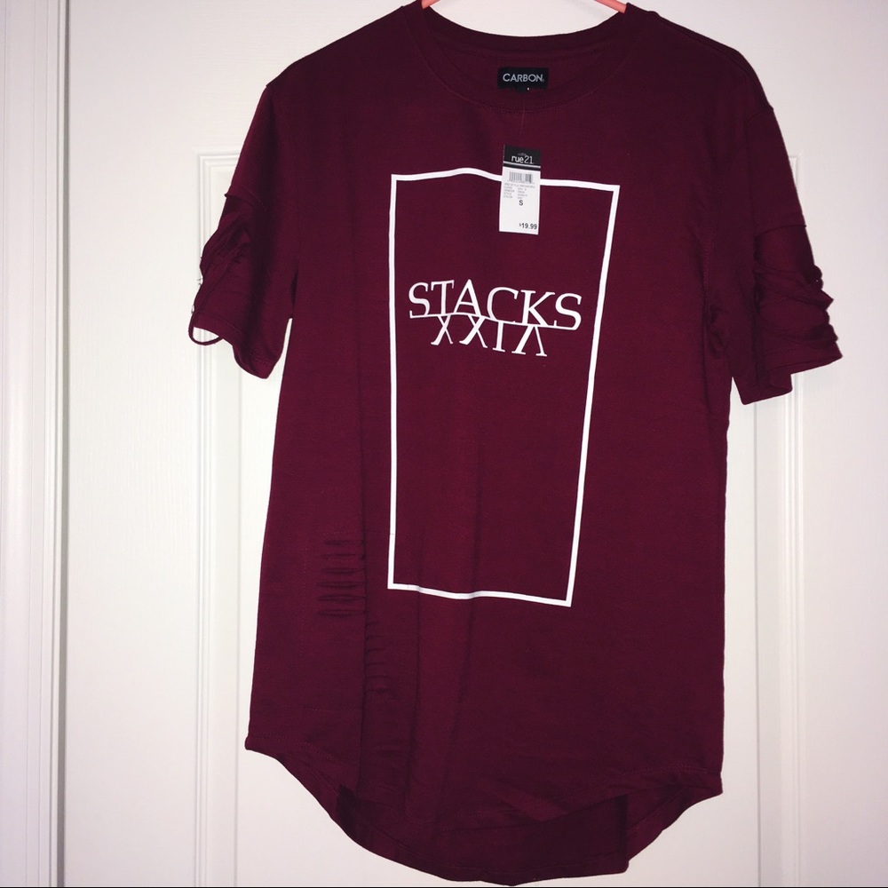 Stacks Ripped Longer Length Tee / Burgundy
