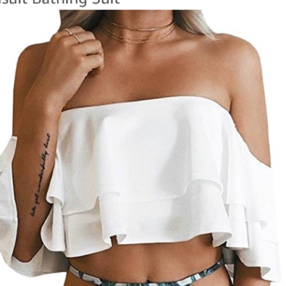 White ruffle swim top