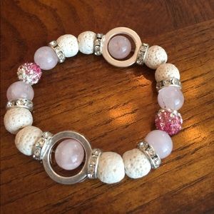 💗Pink Quartz White Lava Blingy Diffuser Bracelet