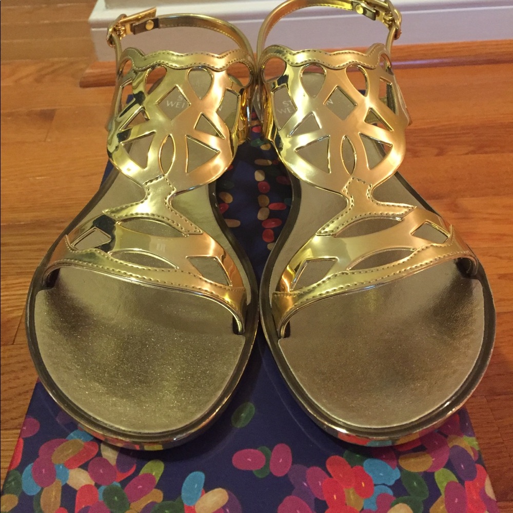 NWT Stuart Weitzman Gel Fisher, Gold Jelly Sandal
