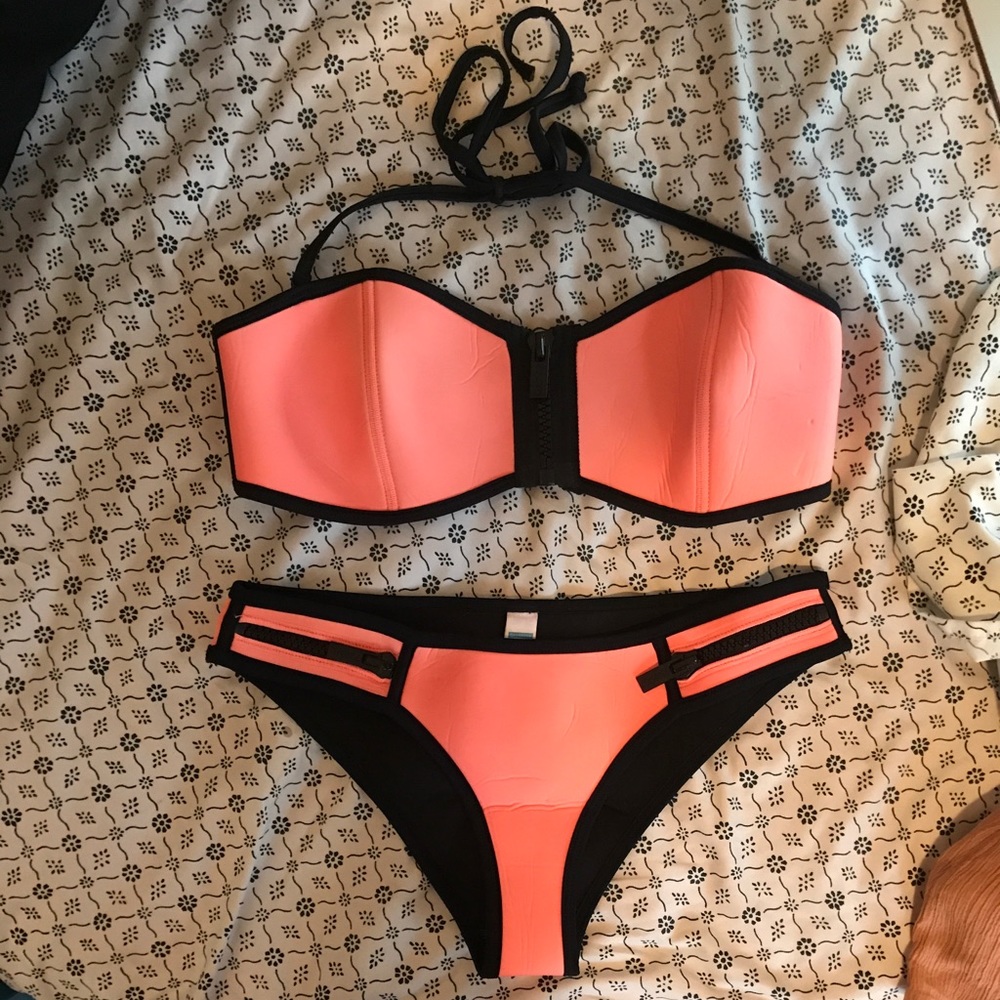Swimsuit neon orange Triangle style scuba material