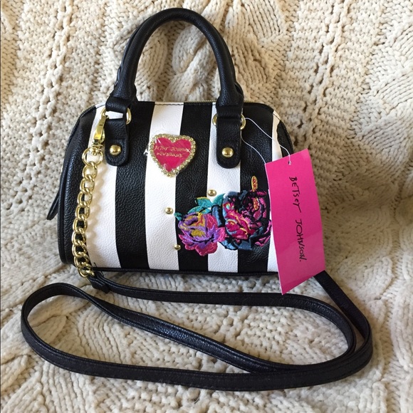 Betsey Johnson Handbags - Betsey Johnson mini satchel stripe w/ floral, NWT!