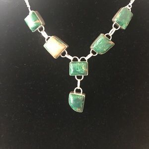 Beautiful Silver Green/Tan Stone Necklace