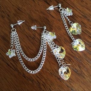Double Piercing Crystal Heart Star Earrings