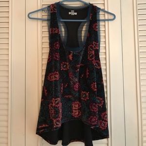 Patterned Blue Velvet Tank