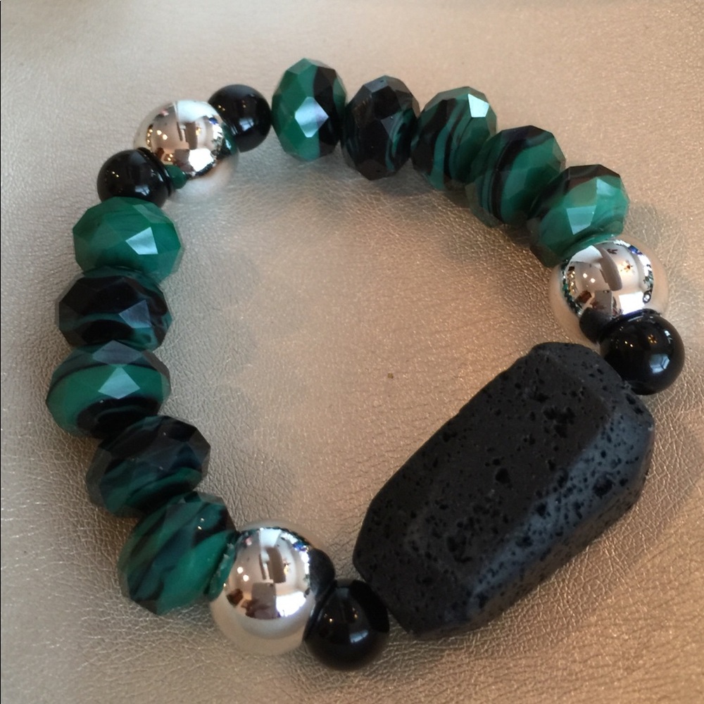 Large Black Lava Stone Diffuser Statement Bracelet - image 2
