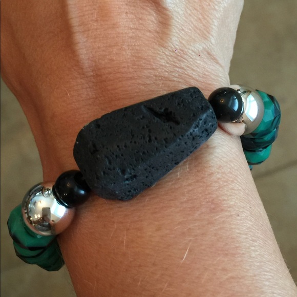 Large Black Lava Stone Diffuser Statement Bracelet - Picture 4 of 7