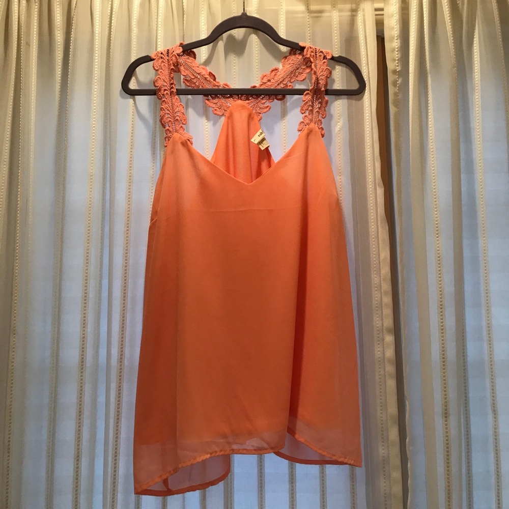 Coral lace silk shirt
