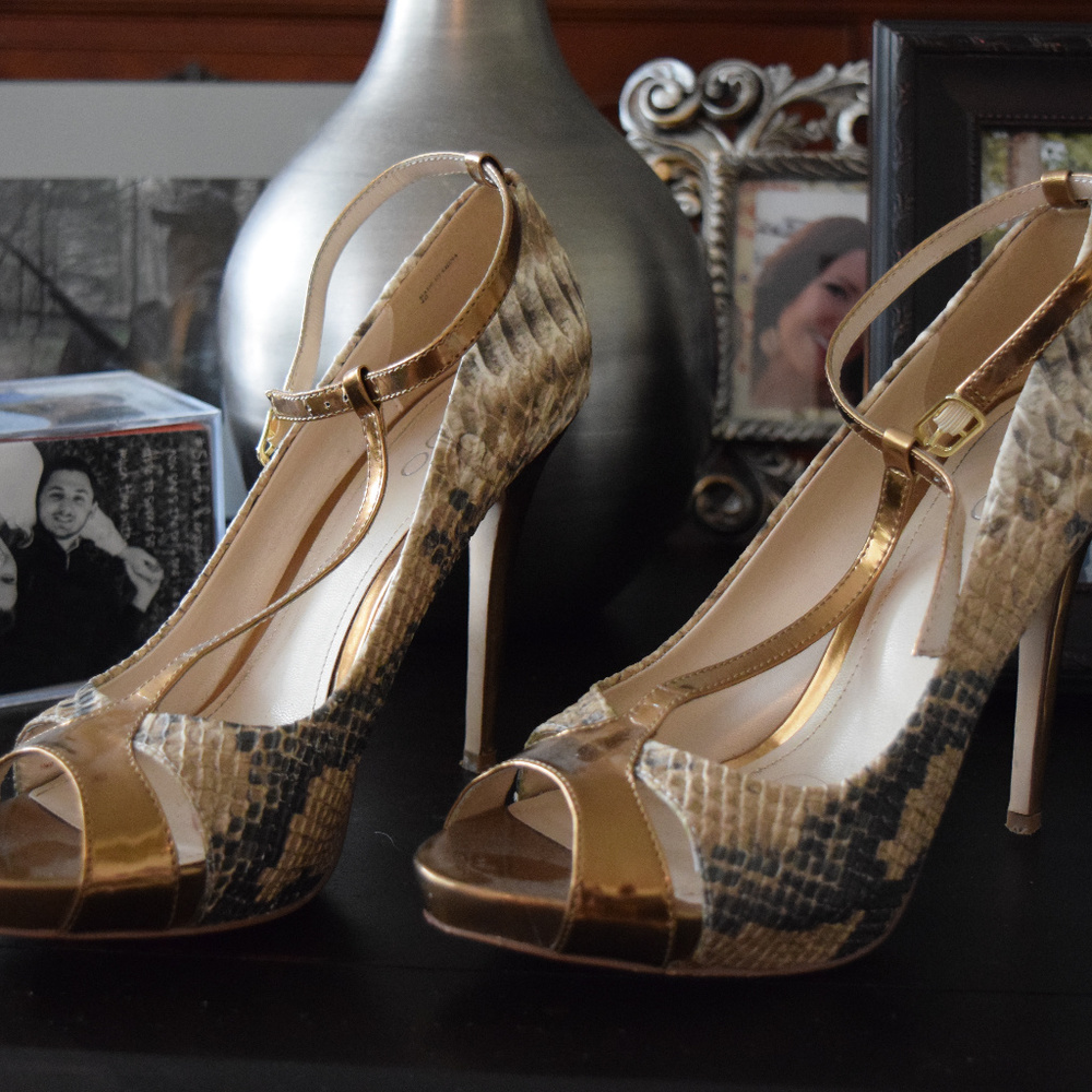 Aldo Animal Print Gold Open Toed Heel