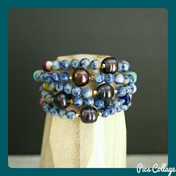 Natural Pearl & Semi-Precious Gemstone Beaded Bracelets - Picture 2 of 14