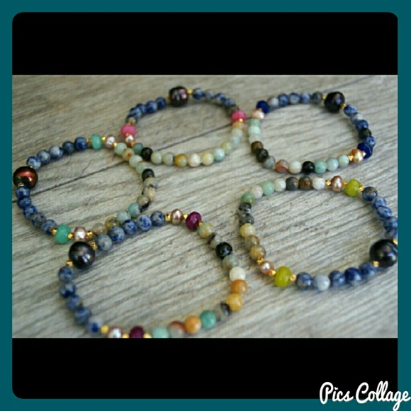 Natural Pearl & Semi-Precious Gemstone Beaded Bracelets - Picture 4 of 14