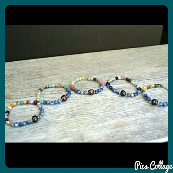 Natural Pearl & Semi-Precious Gemstone Beaded Bracelets - Picture 5 of 14