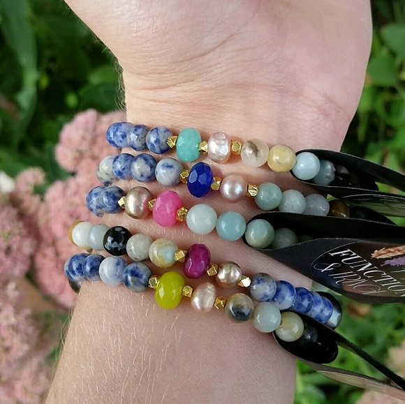 Natural Pearl & Semi-Precious Gemstone Beaded Bracelets - Picture 7 of 14