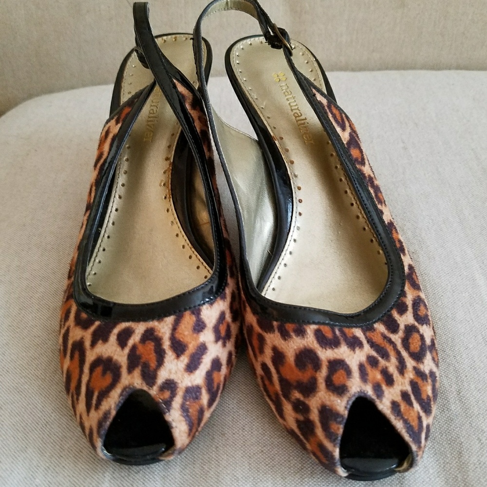 Ladies Leopard Peep Toe Slingback Heels