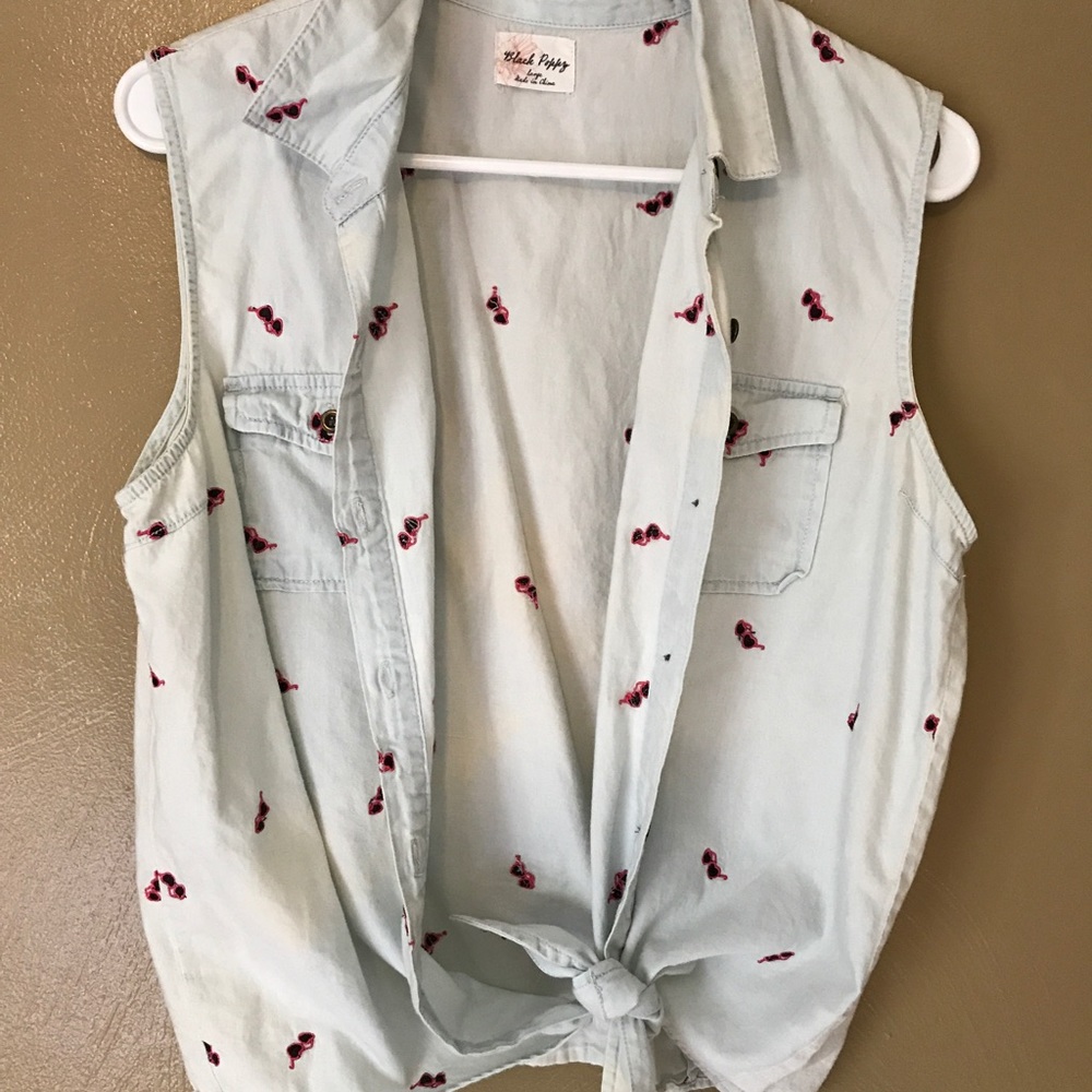Button Up & Tie Denim Sunglasses Tank