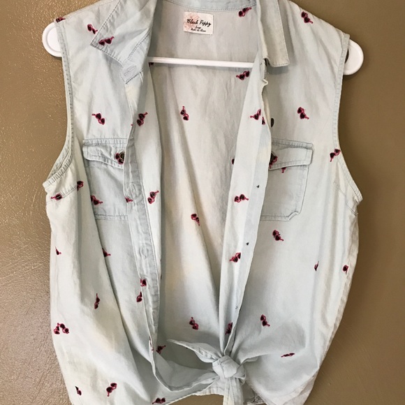 Button Up & Tie Denim Sunglasses Tank - Picture 1 of 3