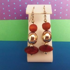 VINTAGE Wooden Bead & Gold Tone Earrings