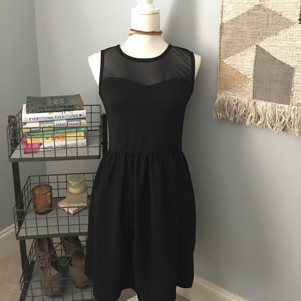 Black mesh insert mini dress