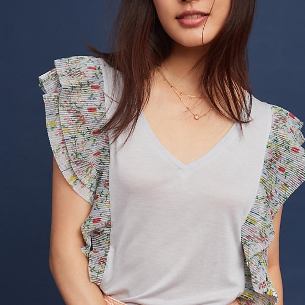 Anthro Flutter Sleeve V-neck Top NEW - Picture 8 of 8