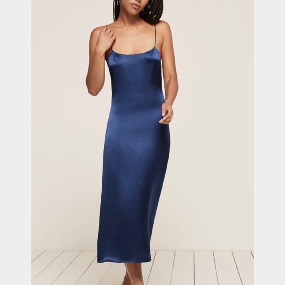 blue midi slip dress