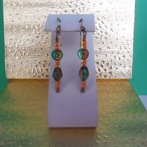 VINTAGE GREEN & ORANGE DROP EARRINGS