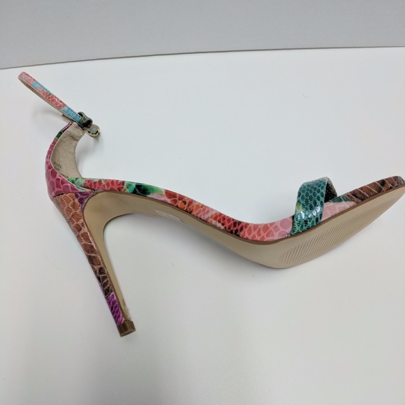 Snake Print Ankle Pink Stiletto Open Stacy Pumps - Picture 7 of 8