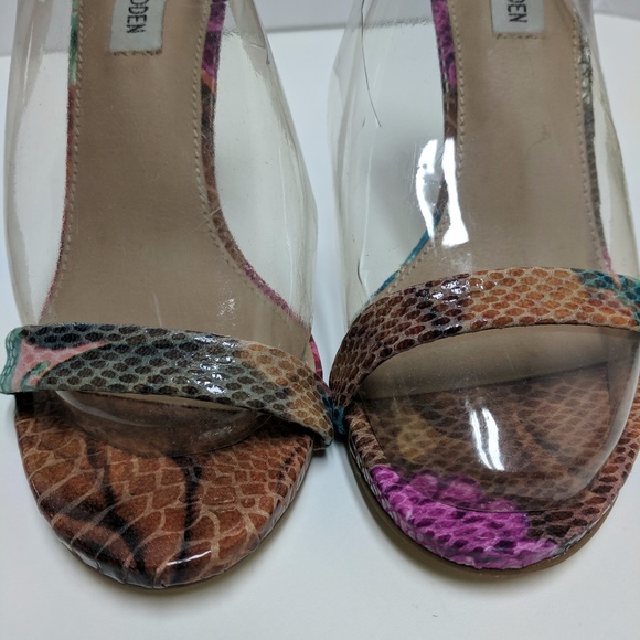 Snake Print Ankle Pink Stiletto Open Stacy Pumps - Picture 4 of 8
