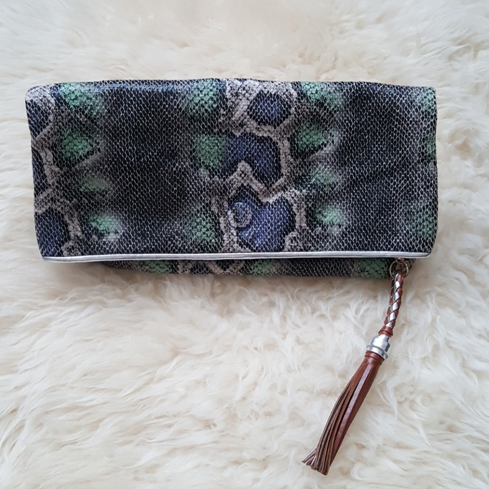 Folded Snake Print Clutch