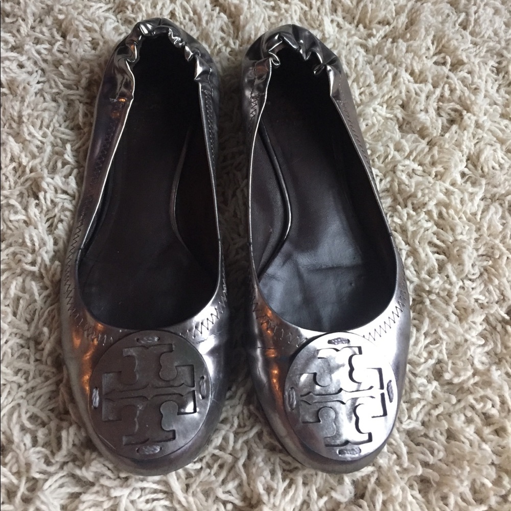 Rare Tory Burch Metallic Silver Reva Flats 8.5