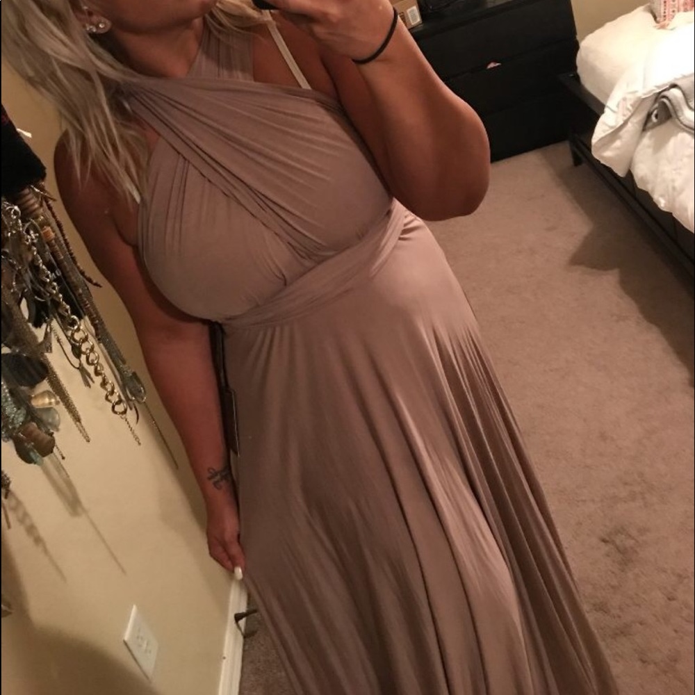 Lulu's Taupe Convertible Maxi Dress