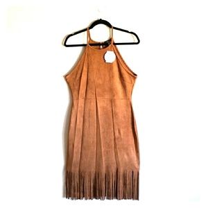 Faux-Suede Fringe Mini Dress