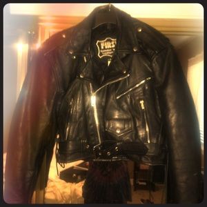 First Genuine Leather Motorcycle Jacket Size L