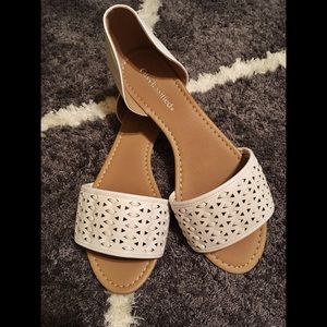 White Cutout Peep-Toe Flats