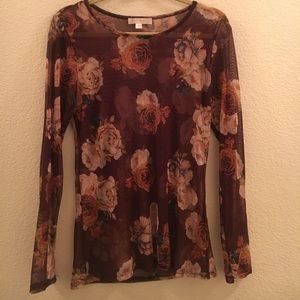 See through burgundy floral long sleeve