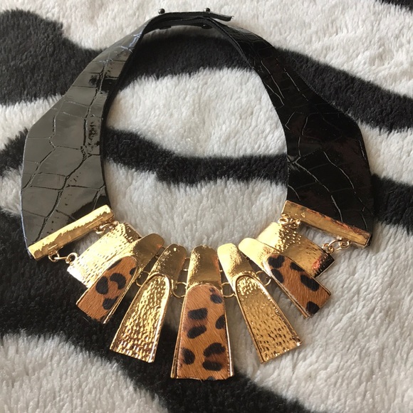Leather Collar Cheetah Necklace - Picture 1 of 4
