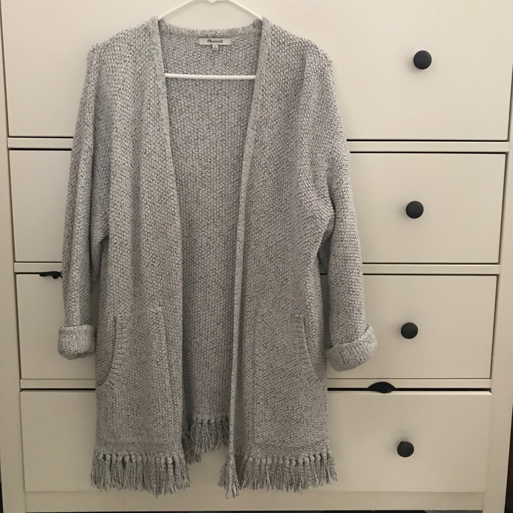 Madewell Grey & White Tassle Cardigan