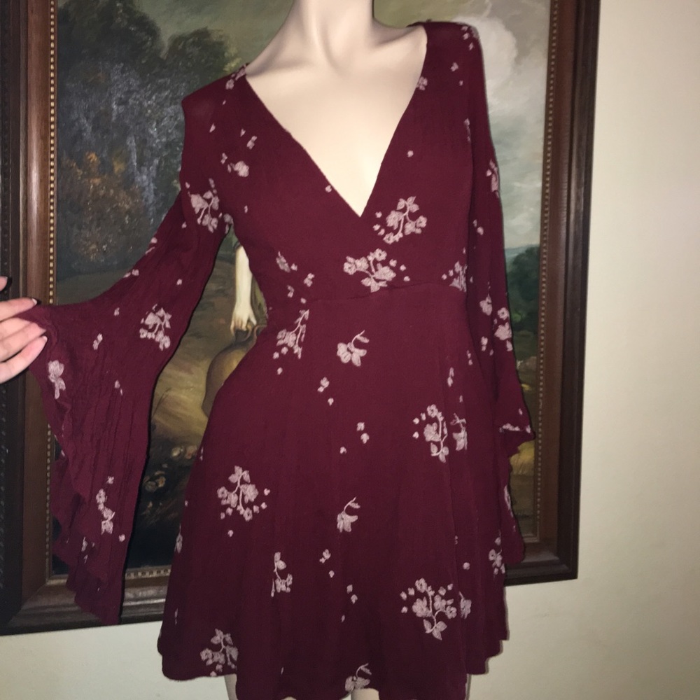 Merlot Free People Dress with Cream Embroidery