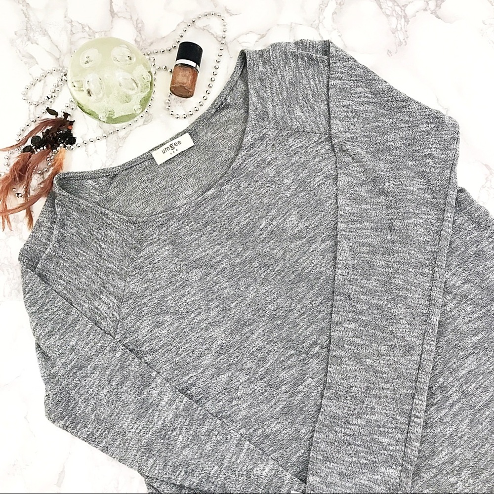 Gray knit lace trim top with lace detail bottom