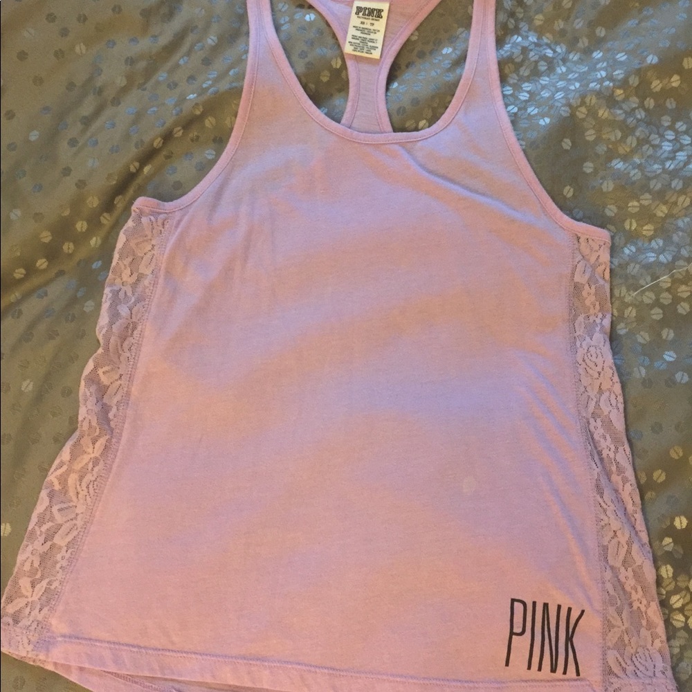 Lavender lace sided PINK tank
