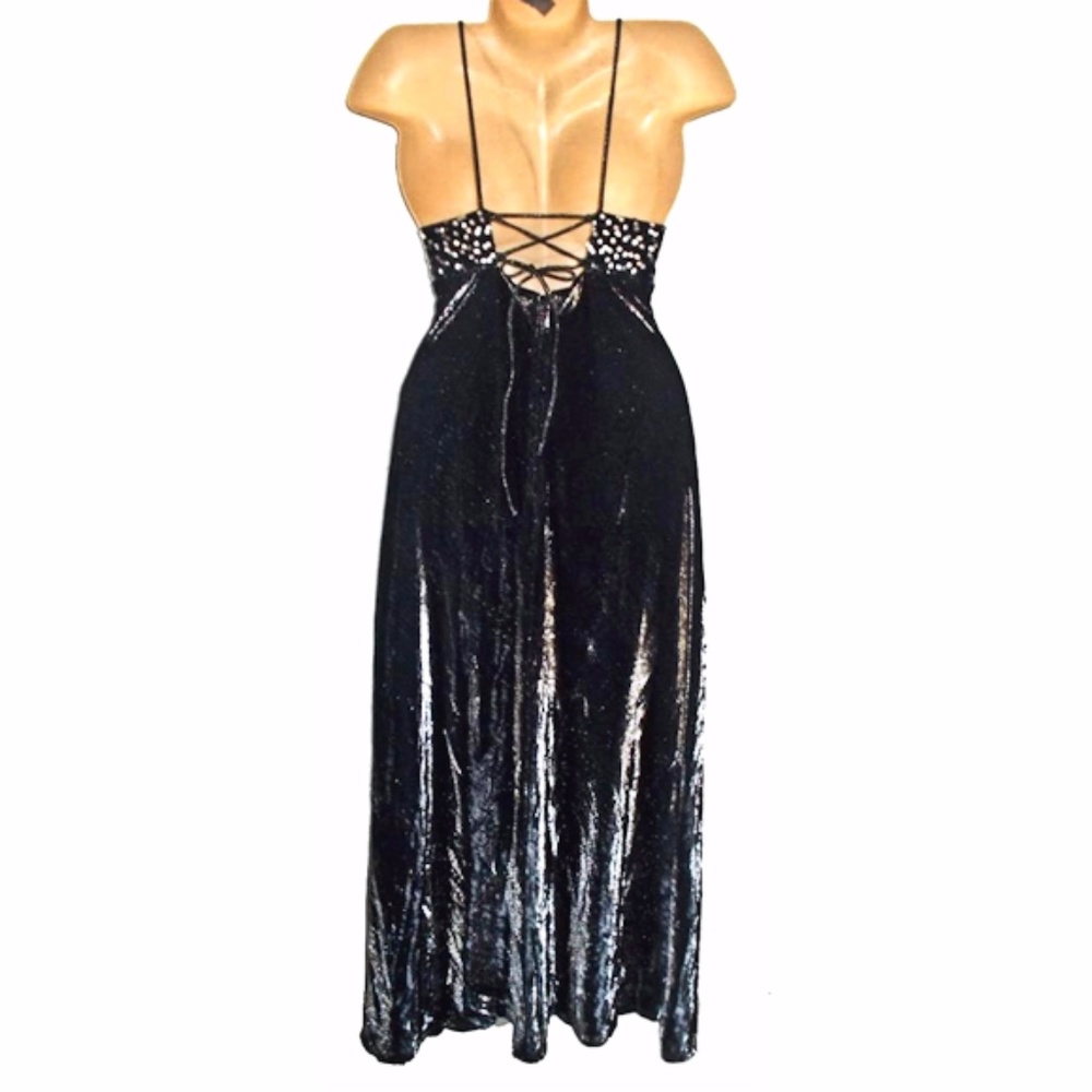 Sequin Empire V Neck Silver Corset Formal Dress 14 - Picture 4 of 5