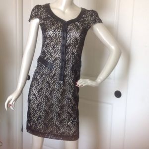 🛍Beautiful Classy Black Lace & Leather trim Dress