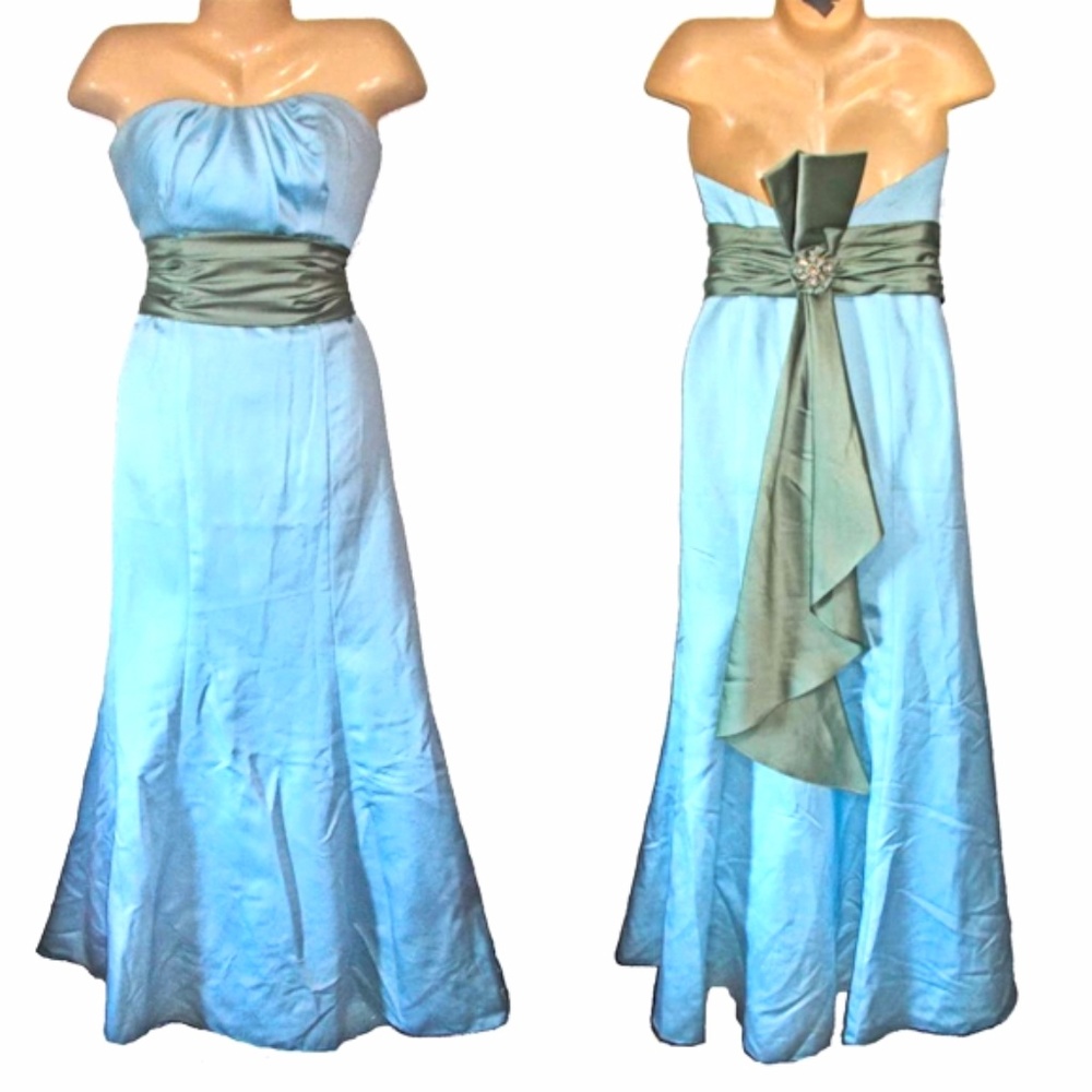 NEW Strapless Blue & Green Formal Satin Dress