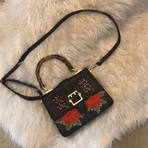 Black cross body embroidered and beaded bag