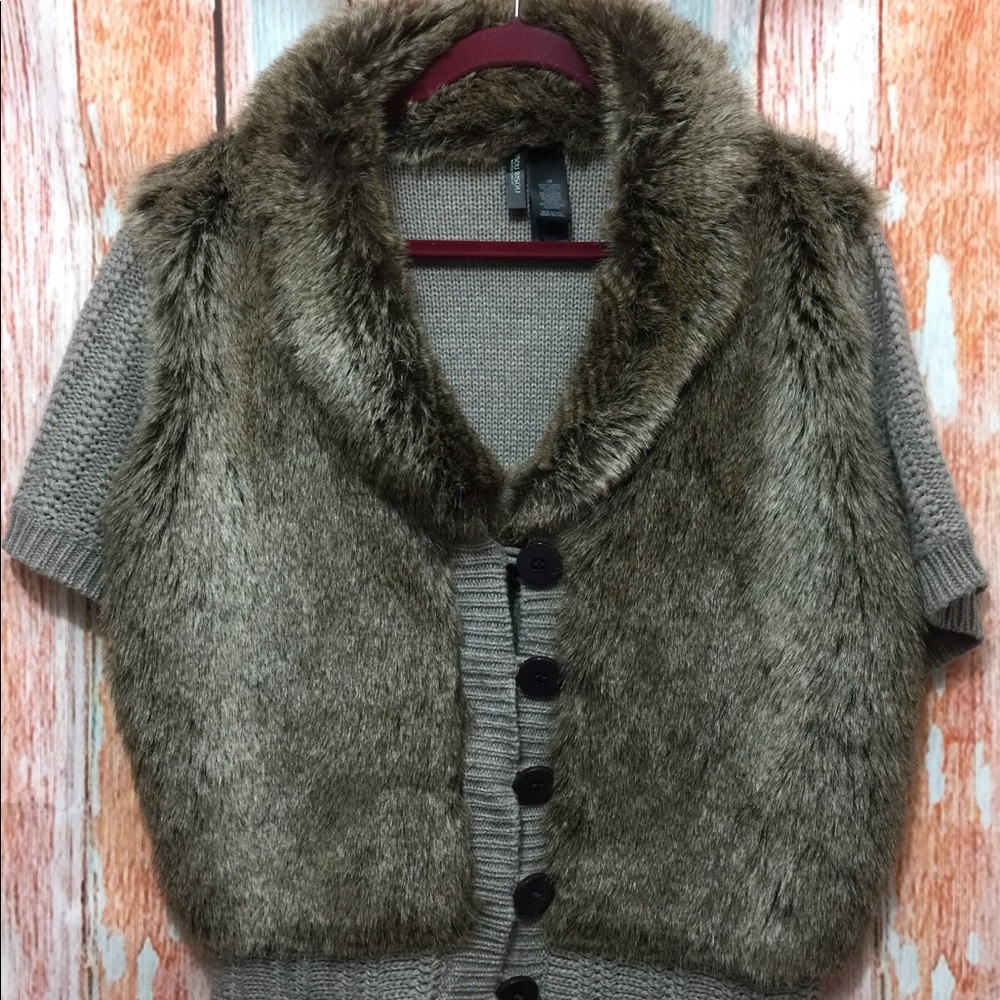 Bisou Bisou Michelle Bohbot Faux Fur Cardigan L