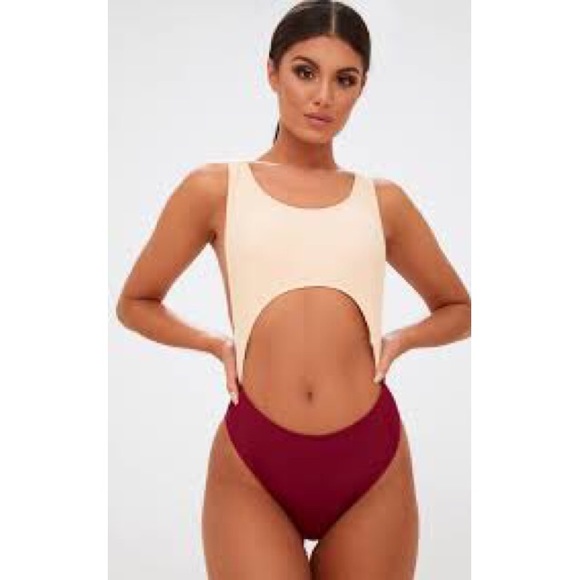 Pretty Little Thing Other - Gretchen Nude/Burgundy Cut Out Swimsuit