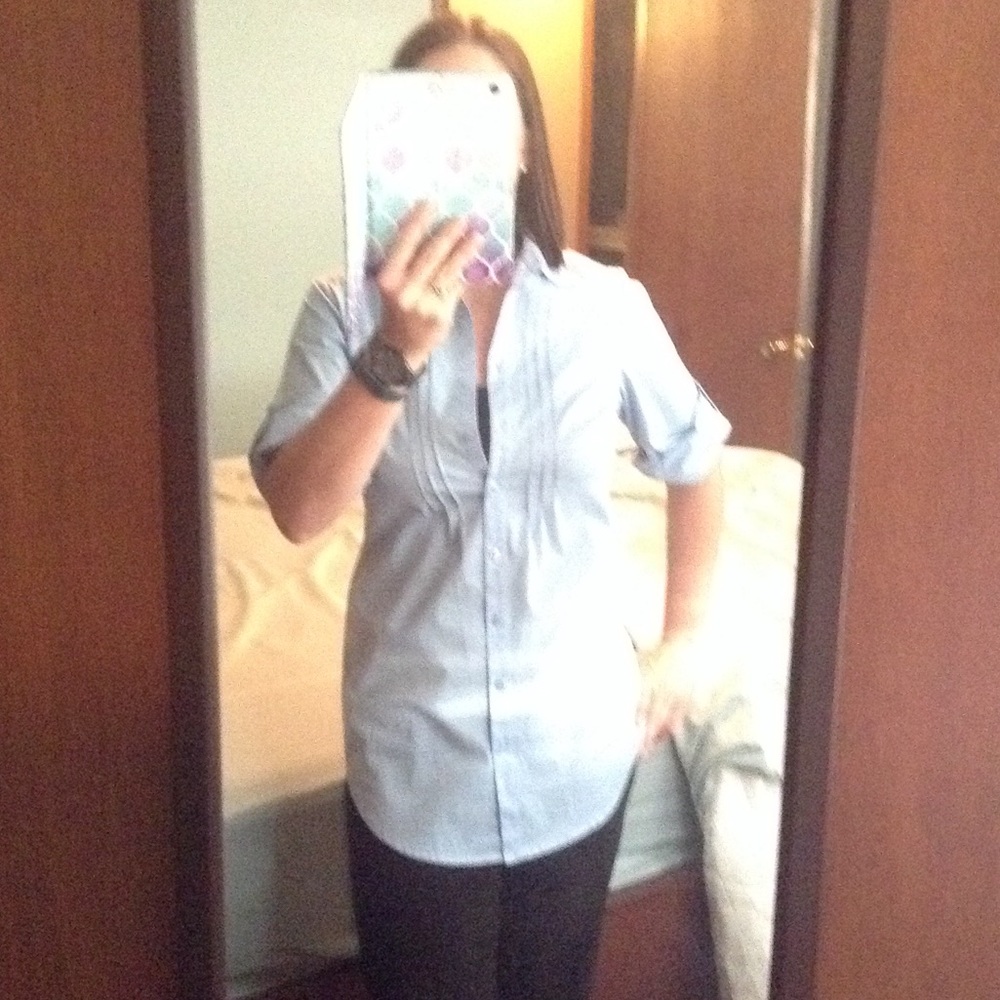 Long Blue Collared Blouse