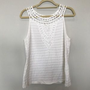Anthropologie detailed white sleeveless top