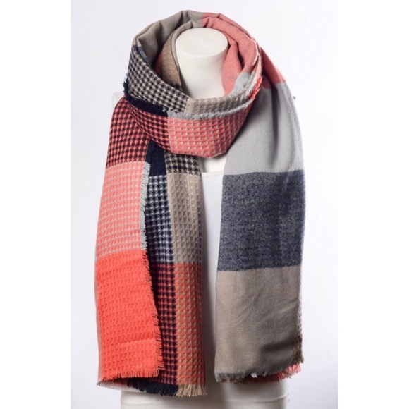 🔥CLEARANCE🔥 Orange Plaid Oversize Blanket Scarf - Picture 2 of 2