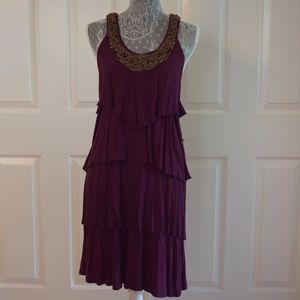 EUC Purple Tiered Dress with Beaded Collar Large